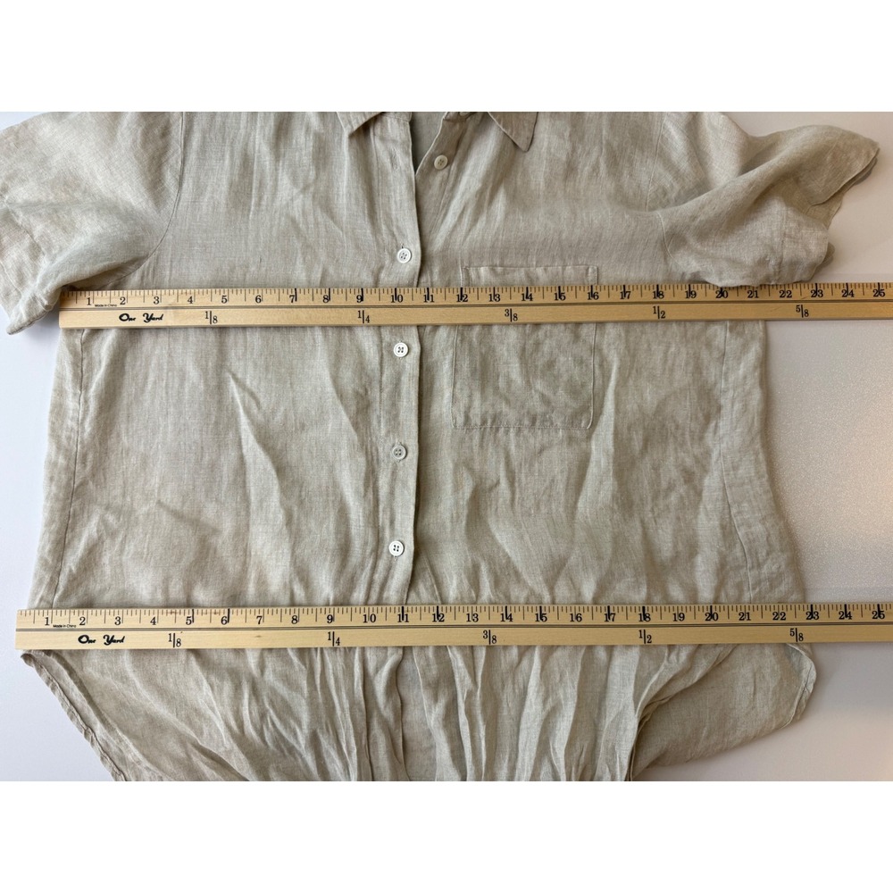Theory Hekanina Shirt Womens M Beige Linen Tie Front Short Sleeve Minimalist - Picture 7 of 8